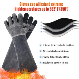 MOUTCLMB Animal Handling Gloves, 17.7 Inches, Double Leather Reinforced, for Dog, Pet, Cat, Bird, Falconry, Snake