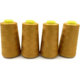 FABRIC COLLECTIONS INC. 4 Pack of 3000 (12,000 Total) Yard Spools Sewing Thread All Purpose 100% Spun Polyester Overlock Cone (Gold)