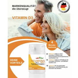 AMOSVITAL Vitamin D3 1.000 i.E. Hochdosiert für Knochen und Immunsystem - 60 Kapseln - Handliche Verpackung ideal für unterwegs