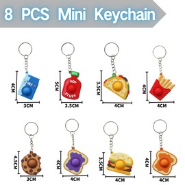Steemjoey 8 Pcs Fidget Keyring, Snack Mini Pop it Keychain, Hamburger keychain Stress and Anxiety Relieving Tabletop Sensory Toy for Children and Adults with ADHD, Autism, OCD