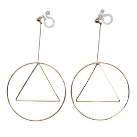 Miyabi Grace Large Circle Triangle Geometric Hoops Dangle Invisible Clip On Earrings Women Gold tone