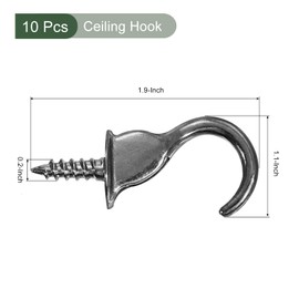 YOKIVE 6 Pcs Ceiling Hanging Hook, Wall Mounted Screw-in Hook Hanging Plants, Great for Office, Home, Daily Use (Grey, 1.9x1.1-Inch)