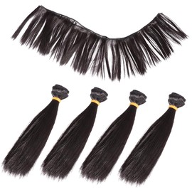 Gogogmee 5Pcs Black Straight Hair Doll Wigs for Diy Craft Projects Heat Resistant Synthetic Weft Hair Extensions for Home and School Activities