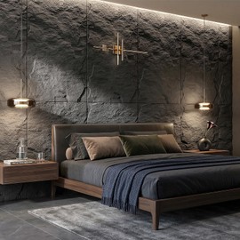 VooBang 4 Pack 3D Wall Panels, Lava Rock Molten Texture PU Wall Panels, 24"x48" Cover 32 Sq Ft Wall Tiles, Accent Wall Decor for Interior Living Room Bedroom Hotel Office, Black