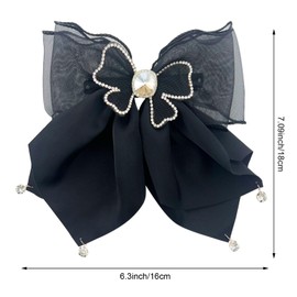2PCS Large Hair Bow for Women Girls,Translucent Mesh Bow Barrette Shinning Rhinestone Hair Clip French Hair Accessories