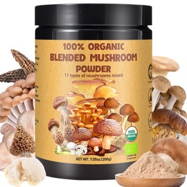 7.05oz Dried Mixed Mushroom Powder - 100% Pure Natural Mushroom Seasoning, 11 Variety Superfood Blend for Cooking, Ramen, Coffee, Sauces & Soup, No Additives, Gluten-Free & Vegan