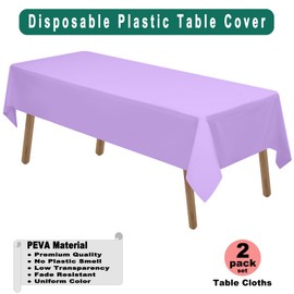 Lavender Plastic Tablecloths 2 Pack Lilac Disposable Table Covers 54 x 108 Inch. Bridal Shower Party Tablecovers PEVA Mauve Table Cloths for BBQ Birthday Wedding Parties 8 ft Rectangle Table Use