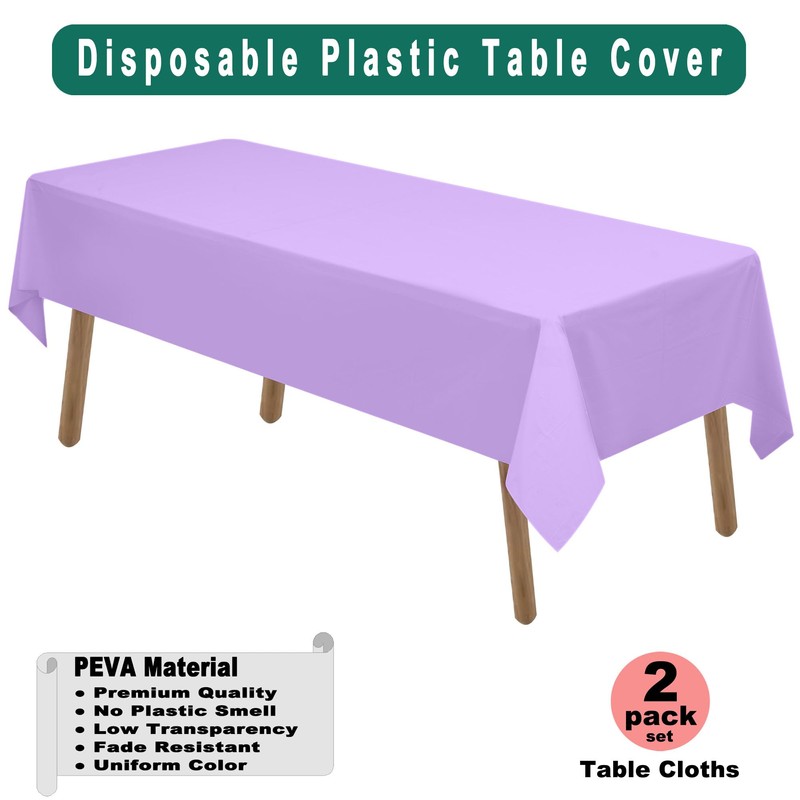 Lavender Plastic Tablecloths 2 Pack Lilac Disposable Table Covers 54