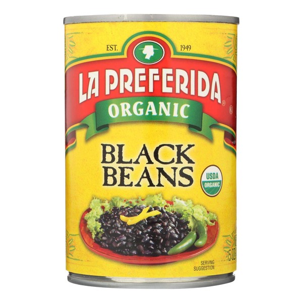 La Preferida Organic Refried Black Beans, 15 oz (Pack of 12)