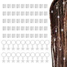 JINTANG 70 pieces hair jewellery silver, dreadlocks jewellery women, hair jewellery festival hair jewellery rings, 50 pieces hair rings and 20 pieces pentagram hair jewellery, hair rings for braids,