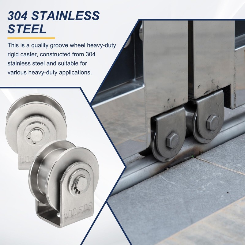 sourcing map V Groove Wheel with Bracket, Stainless Steel Track
