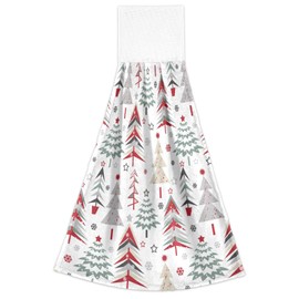 Kcldeci Christmas Trees Hanging Hand Towels with Hanging Loop Xmas Winter Bathroom Hand Towels Soft Thick Dish Cloth Hand Dry Towels Hand Towels for Kit