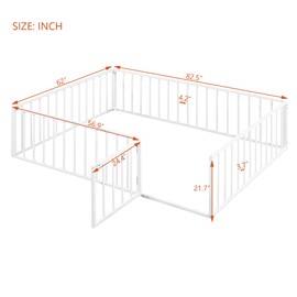 FAVSH Queen Size Metal Floor Bed Frame with Fence and Door,Versatile Montessori Beds,No Box Spring Needed,Easy to Install,for Kids,Boys,Girls,White
