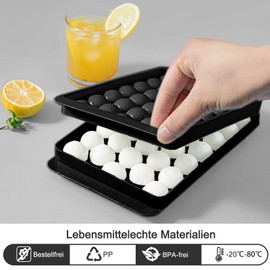 Miaowoof Ice Cube Tray with Lid and Container, 2.5 cm x 99 Pieces, Round Ice Cubes, Non-BPA Ice Cube Tray with Lid for Ice, Cocktail, Coffee, and Tea, Space Saving and Stackable (Black)