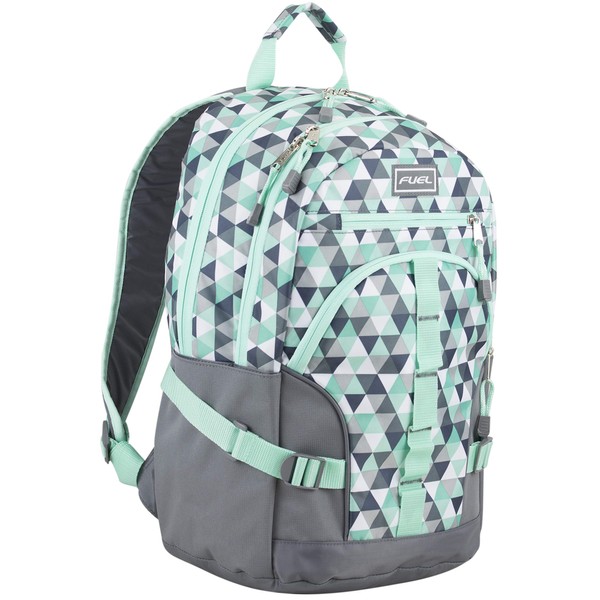 Fuel Dynamo Multipocket Active Backpack with Front Webbing Molle Loops, Mint/Diamond Crystals Print/Ash Gray