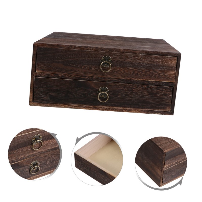 TEHAUX 1pc Desktop Drawer Organizer Retro Design Storage Box for