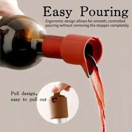 KINTEGOOD Silicone Wine Bottle Stoppers, Leak-Proof Reusable Sealing Lids, Double Sealed, Beverage Bottle Stoppers, Easy Pour, 1 Pack Coffee Color