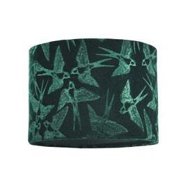 Highlighted Bird Decorated Dark Forest Green Velvet Fabric Lamp Shade with Inner Cotton Lining | 25cm Diameter | for Table Lamp or Pendant by Happy Homewares
