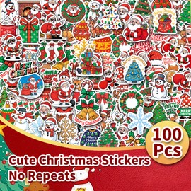 Aowplc 100 Pcs Christmas Stickers - Xmas Party Favors, Stocking Stuffers - Holiday Stickers for Kids Christmas Crafts & Party Decorations