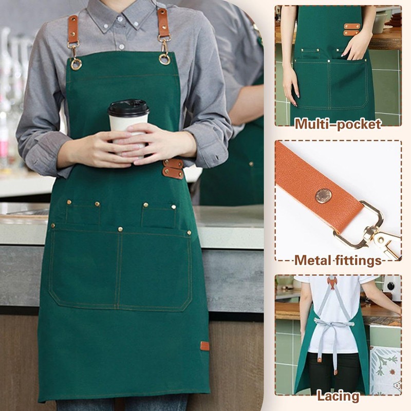 YSJCHEBS 1-Piece Canvas Apron, 1-Piece Hook, Adjustable Apron with Pockets,