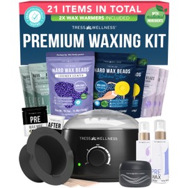 Tress Wellness Deluxe Waxing Kit for Sensitive Skin – Safe for Face & Skin, Prep & Aftercare Spray, Easy to Use – At-Home Kit for Face, Bikini, Brazilian & Full Body, Black & White