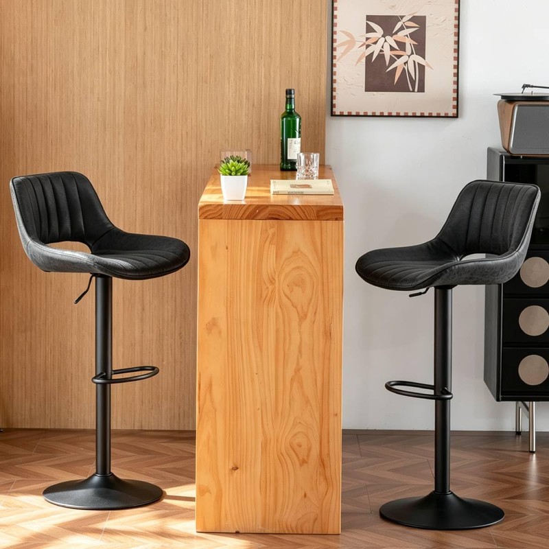 Whiterye Black Bar Stools Set of 2, Adjustable Faux Leather