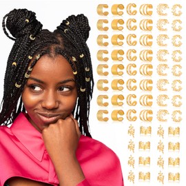 Tyqour Pack of 64 Gold Hair Accessories for Braids Dreadlocks Loc Jewellery for Hair, Golden Hair Rings Braids Metal Cuffs Braids Hair Jewellery Dreadlocks Accessories for Men Women Girls Boys