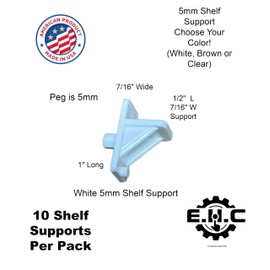 Shelf Support Clips 5mm peg (Choose Your Shelf Clip Color! White, Brown, or Clear) Kitchen/Cabinet Shelf Clips/Furniture Clips/New or Replacement/10 Plastic Support Clips per package/by E.H.C. (White)
