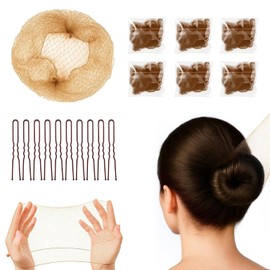 Hair Nets for Buns,20 PCS Bun Nets With 20 Pcs U-Shaped Pins for Women 50cm/20inch Invisible Bun Net for Girls,Ballet Dancers,Chefs, Nurses,Flight Attendants(Brown)