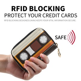 Credit Card Holder Wallet for Women RFID Blocking Zipper Card Cases Strawberry Cute Pink Leather Slim Small (color6)