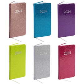 2024 Diary Week to View Slim Size Full Year Journal with Glitter Designs 9cm x 16cm (Blue Glitter)