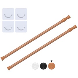 2 Pack Small Spring Tension Curtain Rod 12 to 20 Inch, Thin Tension Rod No Drill for Window Cupboard Closet, Oak