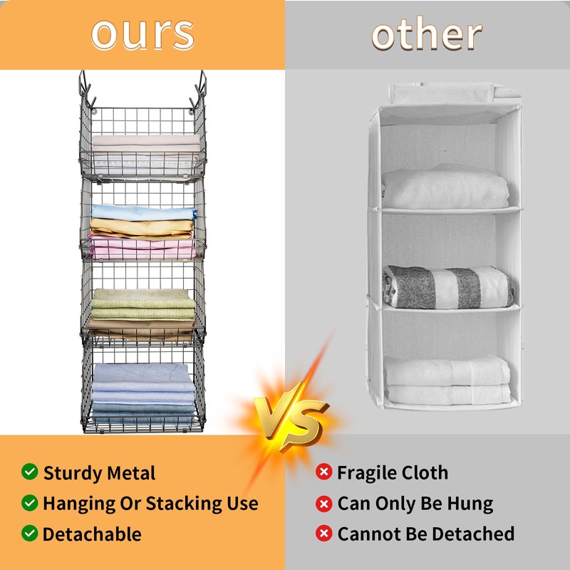 4 Tier Closet Hanging Organizer, Closet Organizers and Storage with