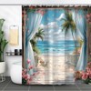 MZYZAF Ocean Beach Shower Curtain Tropical Palm Tree, 70X70Inch