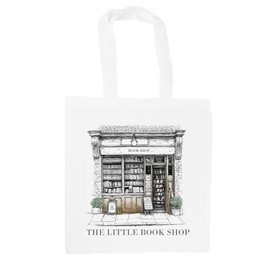 Purely Home Little Book Shop Tote Bag - Quaint Street Vintage Reading Gifts - White Shopping Bag Accessories Present for Book Lovers
