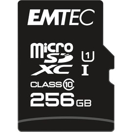 EMTEC ECMSDM256GXC10GP microSD-Karte Klasse 10, Elite Gold Serie, UHS-I U1, mit Performance-Adapter, Lesegeschwindigkeit bis zu 90MB/s, Schwarz/Gold, 256 GB