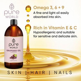 Pure World Pure World Natural Grapeseed Oil 100% Pure and Undiluted. 1 Litre Premium Italian Quality Grapeseed Oil