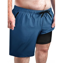 Arcweg Men's Big & Tall Swim Trunks - Quick Dry Board Shorts with Compression Liner & Zipper Pockets (2X-6X), Cyan Blue, 3X-Large Big Tall