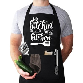 Qoibraze Funny Cooking Apron, Black Chef Aprons with Adjustable Neck Straps, BBQ Cooking Apron with Pockets for Men Women