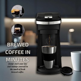OVENTE Single Serve Coffee Maker with One-Touch Control and Reusable Filter, Instant Brewing Machine for Ground Coffee or Capsule, 14 Oz One Cup Coffee Brewer Ideal for Home or Office, Black CMK42B