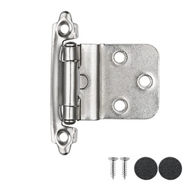 JQK 3/8 Inch Inset Cabinet Door Hinges Satin Nickel, 4 Pack 2 Pairs Flush Face Mount Cupboard Self-Closing Kitchen Cabinet Hardware Hinges with Door Bumper, CH201-SN-P4