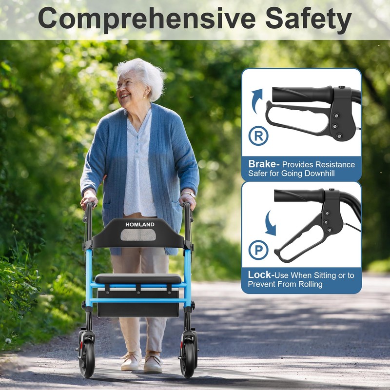 HOMLAND Foldable Rollator Walkers with Seat for Seniors, 8'' Big