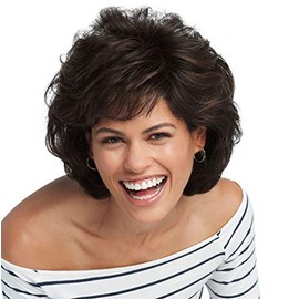 Raquel Welch Salsa Natural Looking Collar Length Layered Page Wig By Hairuwear, Large Cap, R4, Midnight Brown