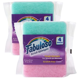 Fabuloso Sponges, Rainbow - Scratch-Free Scrubber for Dishes and Surfaces - Dishwashing Sponge for Bold and Bright Cleaning Experience, 4 Count - 2 Pack