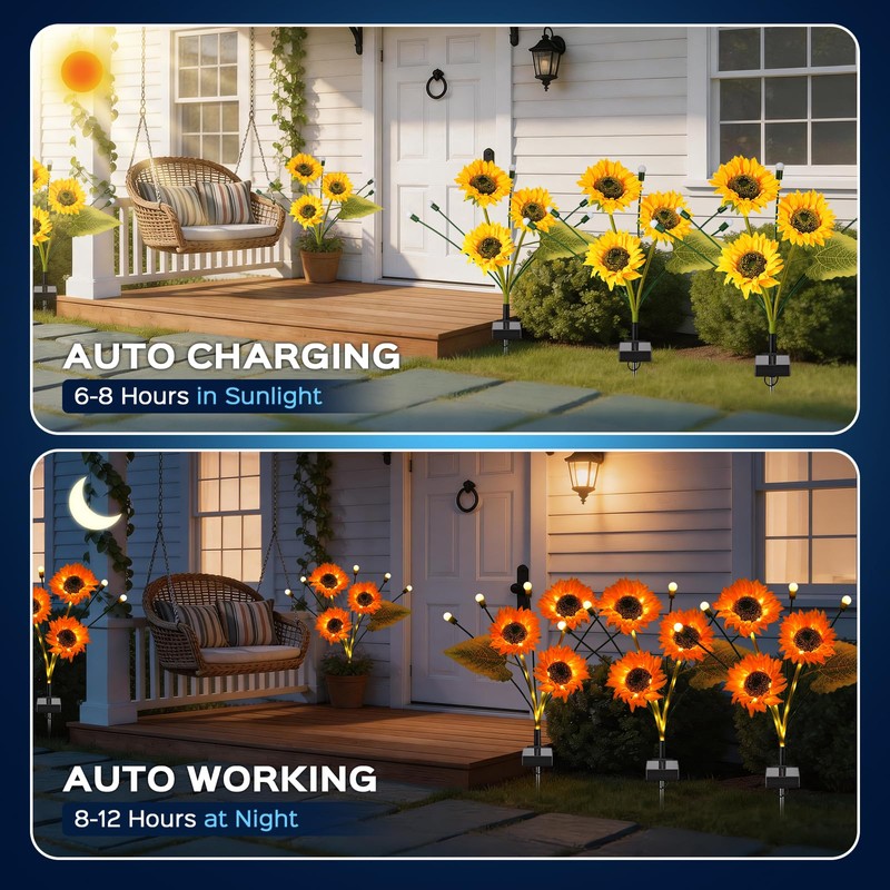 TANSOREN 2 Pack Solar Garden Lights Outdoor, 8 Lighting Modes