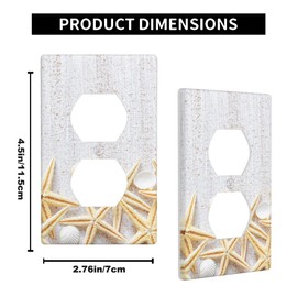 Pznen Rustic Seashell Wall Plate Conch Shell on White Wood Plank Coastal Beach Outlet Covers 1-Gang Standard Size Duplex Receptacle Plug Cover 4.5" x 2.76" Home Decor
