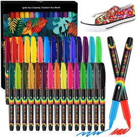 WINSONS 30 Fabric Markers Pens Set, Indelible & Permanent Fabric Paint Pens, Fine Tip Textile Marker Pen for Clothing, Laundry-Safe Art Markers, Non-Toxic, Quick-Dry