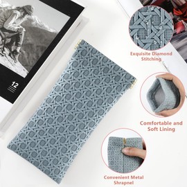 Hifot Pack of 3 Soft Glasses Case, Sunglasses Case with Squeeze Top, Portable Glasses Case, Leather PU Glasses Case, Slim Glasses Case, Glasses Bag for Men and Women, Black & Blue & Khaki