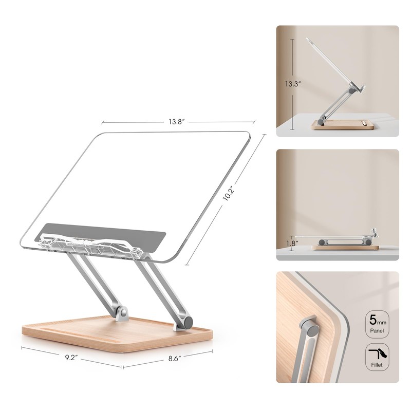 Adjustable Acrylic Book Stand for Reading, Book Holder with Pen