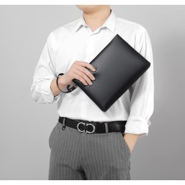 FSD.WG Clutch Bag for Men, Leather Second Bag, Handbag, Small, Gentlemen’s, Bag with Detachable Belt, Party, Mens Bag, Large Size, Black D,